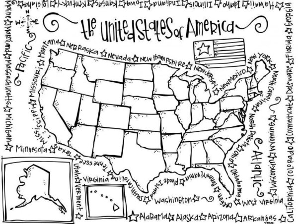 Карта США раскраска