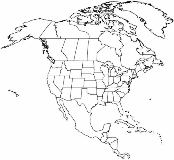 Политическая контурная карта Северной Америки для печати