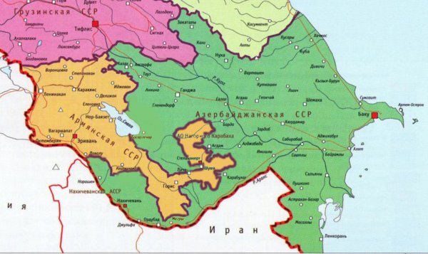 Нагорный Карабах на карте Армении и Азербайджана