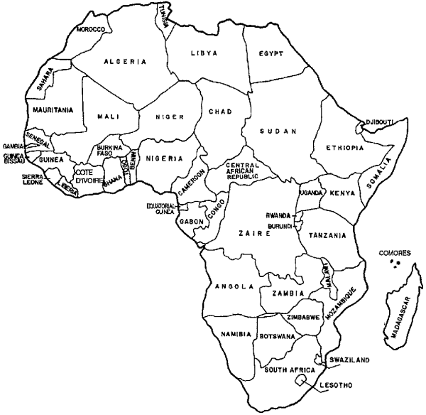 Контурная карта Африки с границами государств