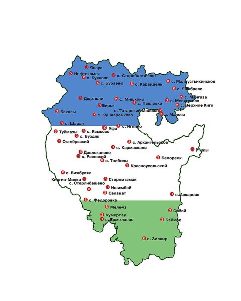 Карта Республики Башкортостан