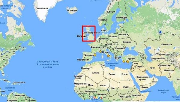 Остров Великобритания на карте полушарий