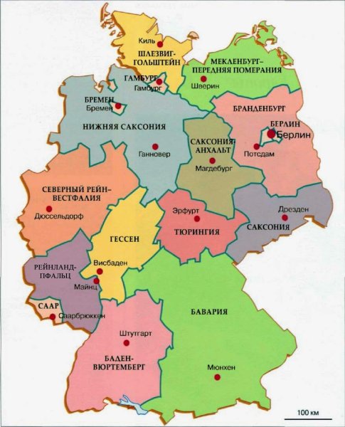 Земли Германии контурная карта