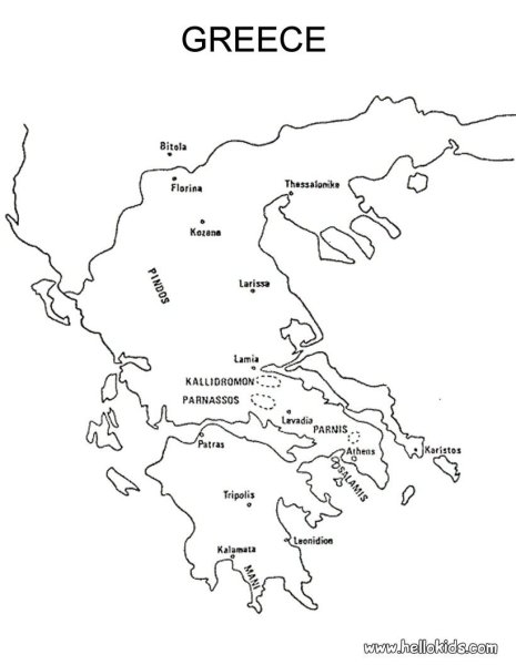 Карта древней Греции Раскрашенная
