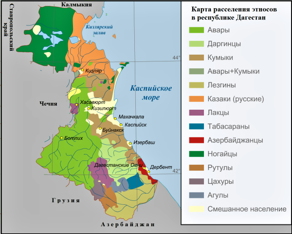 Карта Дагестана с районами и селами