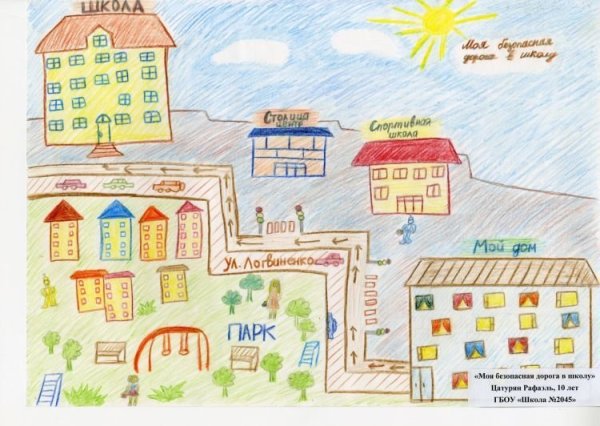 Рисунок дорого от дома до школы