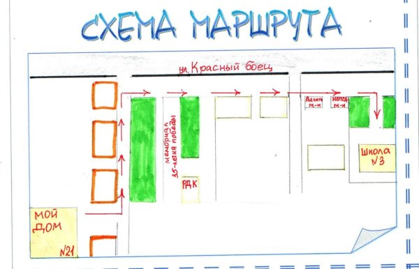 Схема безопасного маршрута дом-школа-дом 3 класс