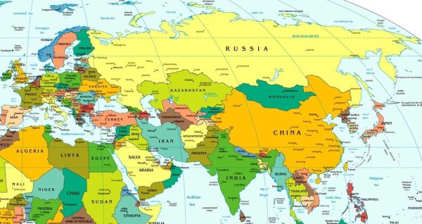 Политическая карта Евразии со странами