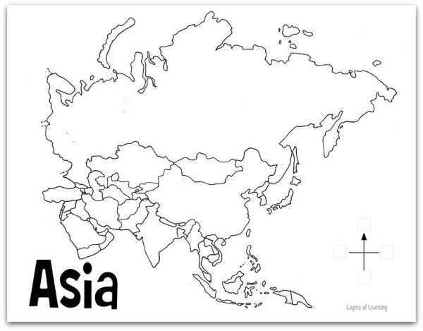 Карта Азии со странами пустая