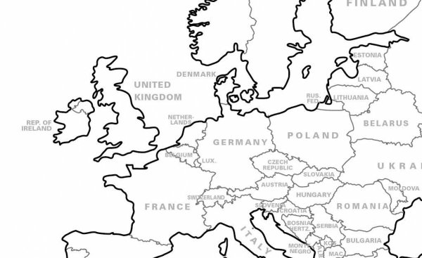 Карта Европы для раскрашивания
