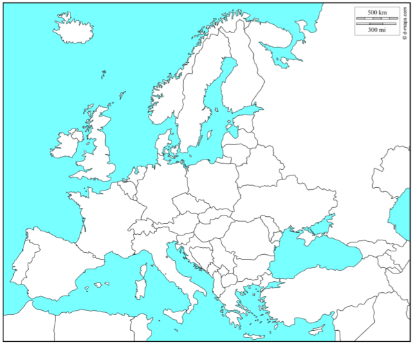 Карта Европы белая с границами 1939