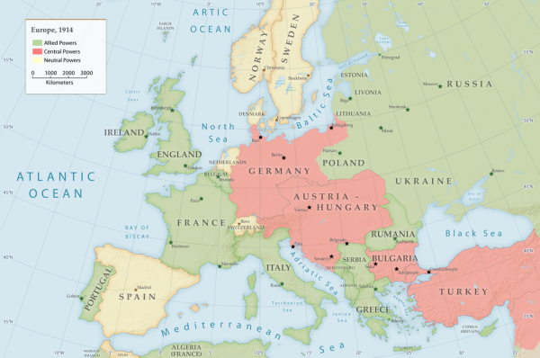 Карта Европы 1914 года