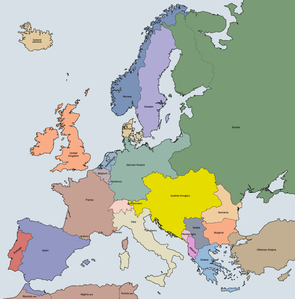 Карта Европы 1914г политическая