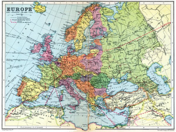 Карта Европы со странами 1936