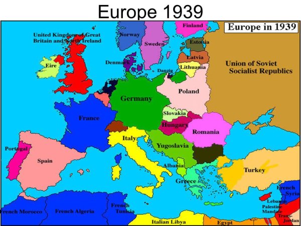 Карта Европы 1939 года