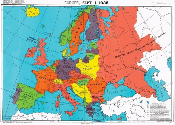 Карта Европы 1938 года политическая