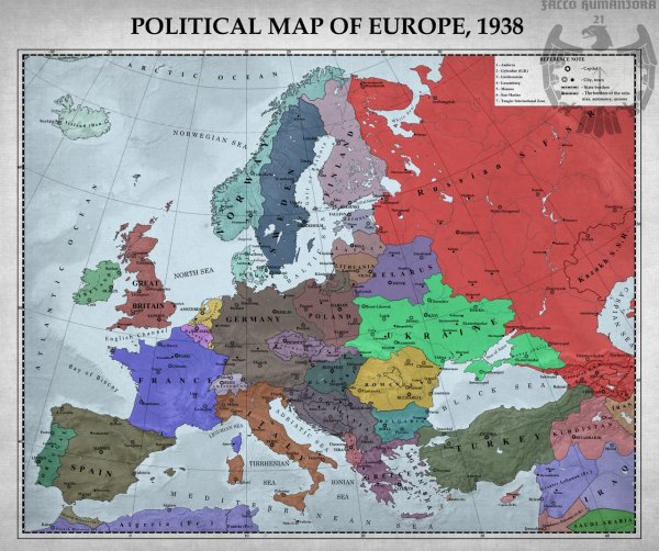 Карта Европы 1939 года политическая