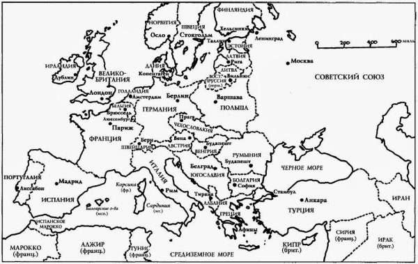 Контурная карта Европы 1939 года