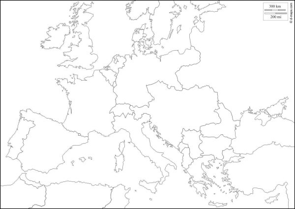 Карта Европы 1914 черно белая