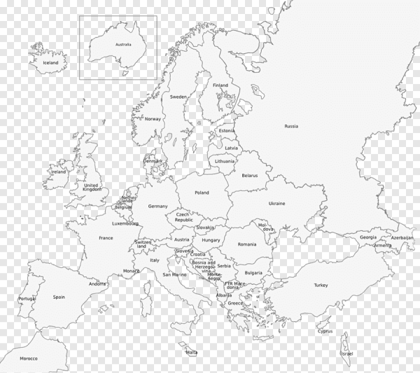 Контурная карта Европы со странами крупно на русском