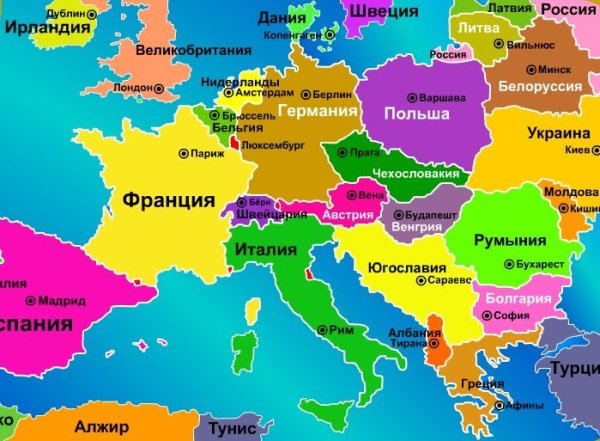 Карта Европы со странами крупно