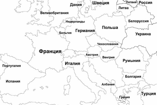 Контурная карта Европы со странами