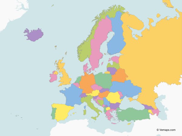 Политическая карта Европы без названий стран