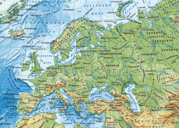 Карта Европы на географической карте