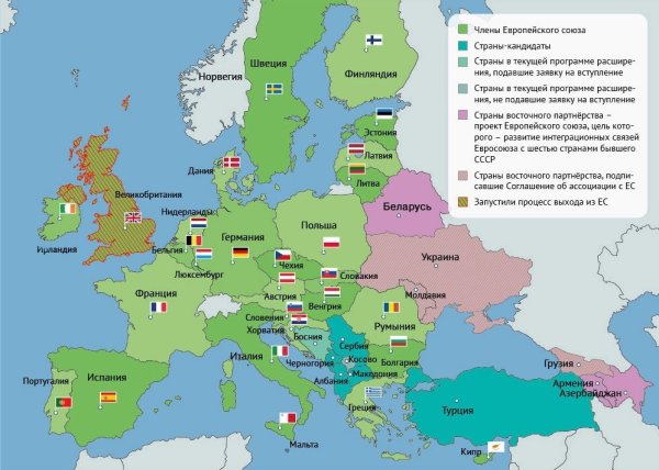 Страны европейского Союза на контурной карте