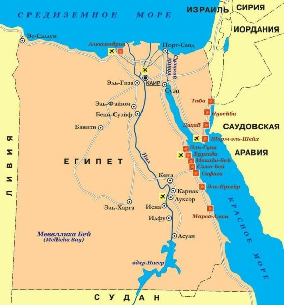 Карта Египта Хургада и Шарм-Эль-Шейх