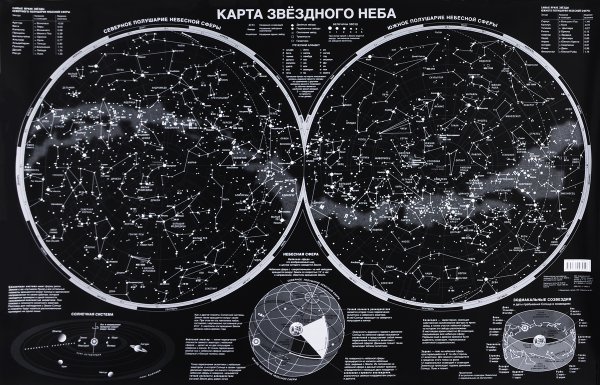 Карта звездного неба Южного полушария с созвездиями