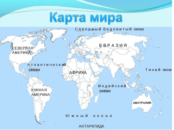 Карта мира с названиями океанов