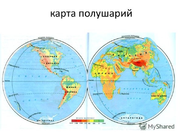 Карта двух полушарий земли