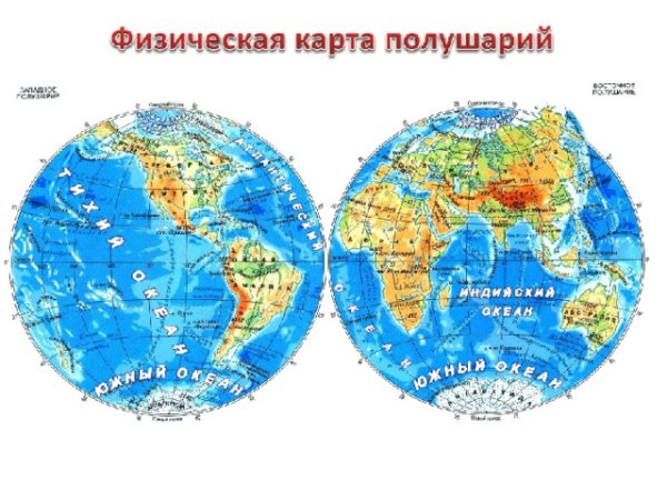 Материки на карте два полушария