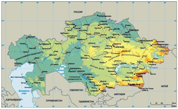 Географическая карта Казахстана