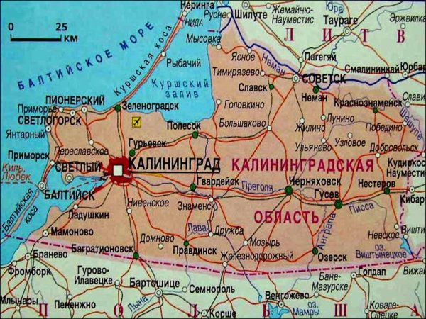 Калининград на карте России границы