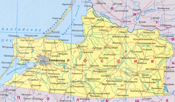 Калининградская область на карте