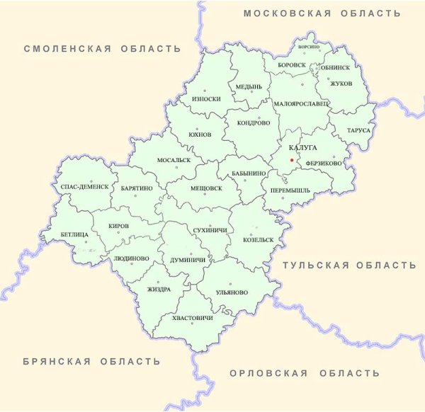 Карта Калужской области подробная