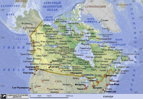 Канада карта географическая