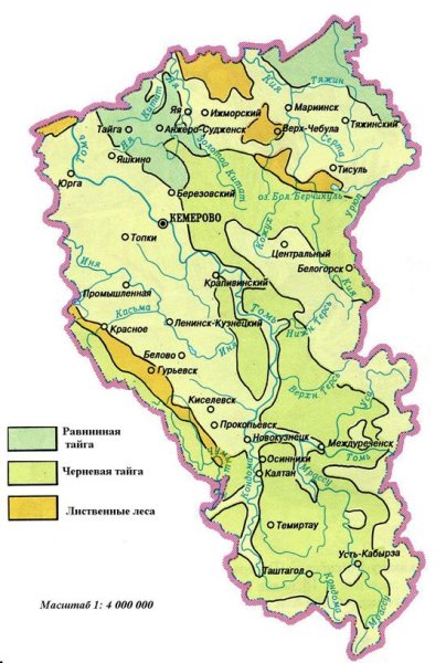 Географическая карта Кемеровской области