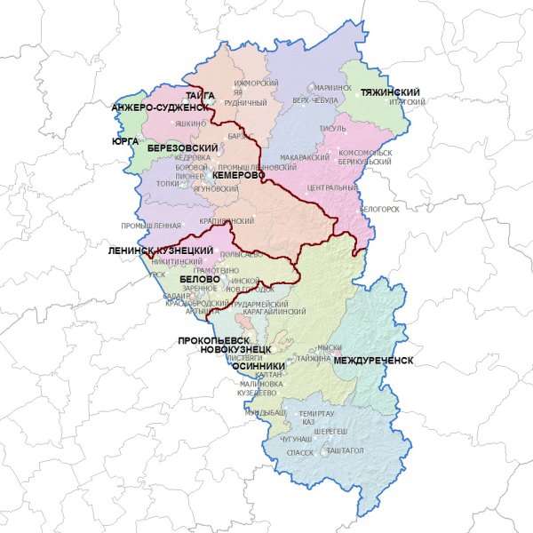 Кемеровская область Кузбасс карта
