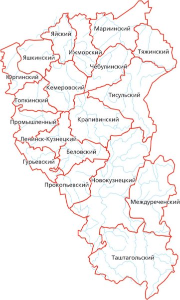 Карта Кемеровской области вектор