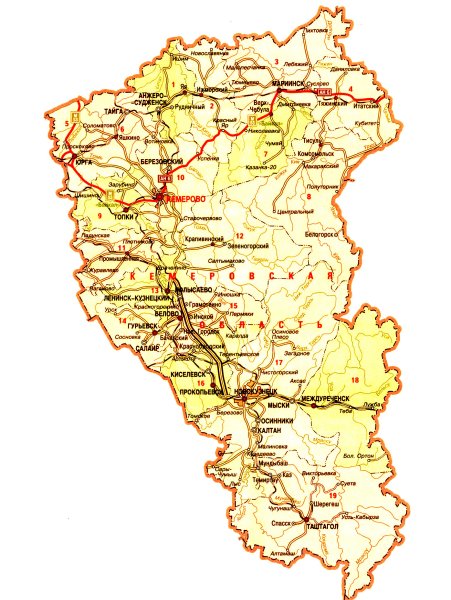 Контурная карта Кемеровской области