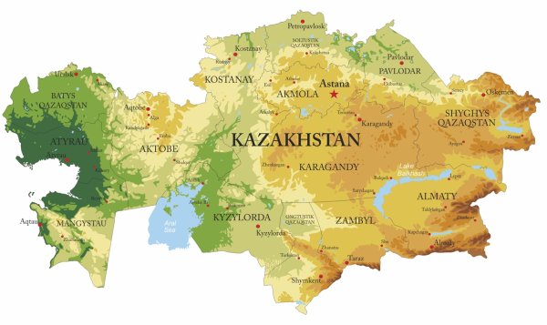 Рельефная карта Казахстана
