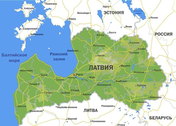 Расположение Латвии на карте