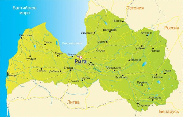 Карта Латвии с городами