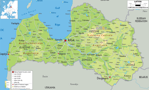 Физическая карта Латвии