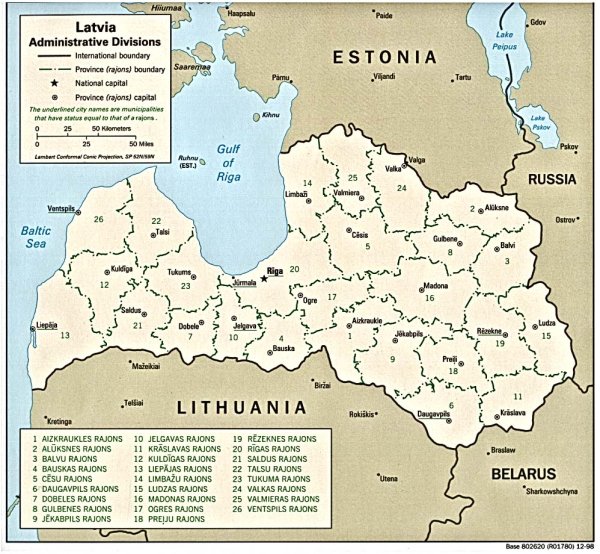 Административная карта Латвии