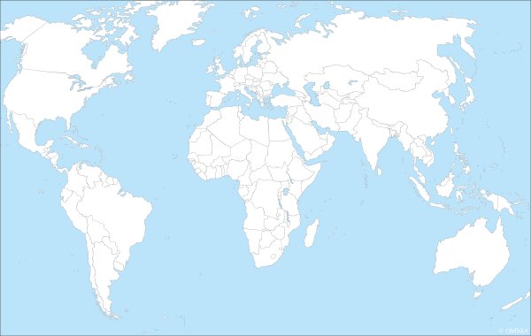 Физическая карта мира контурная карта