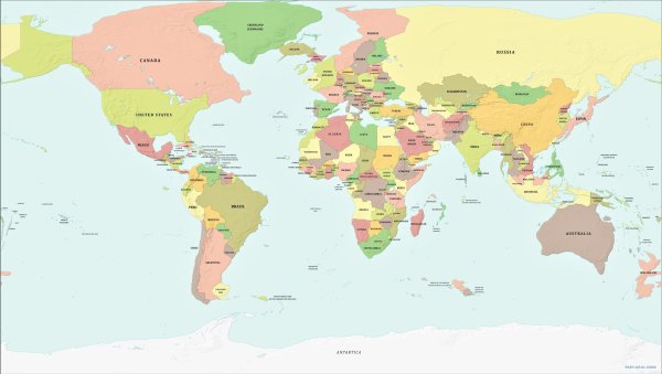 Политическая карта с границами государств 2022